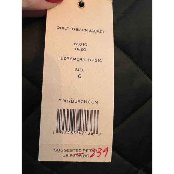 Tory Burch Womens Quilted Barn Jacket, NWT OS Deep Emerald, Size 6 - Picture 6 of 9
